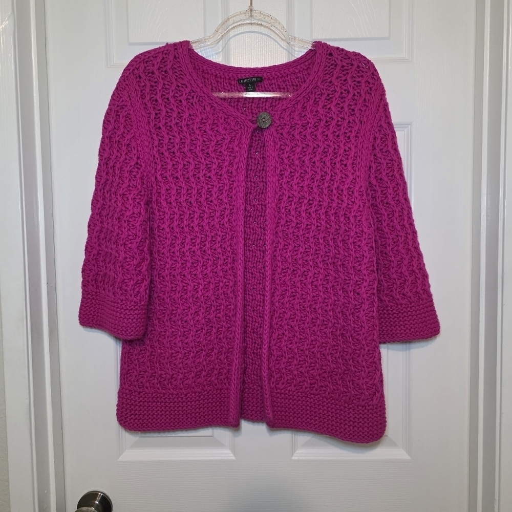 Lafayette 148 New York Cardigan Knitted Single Button Cotton Pink Women's Large